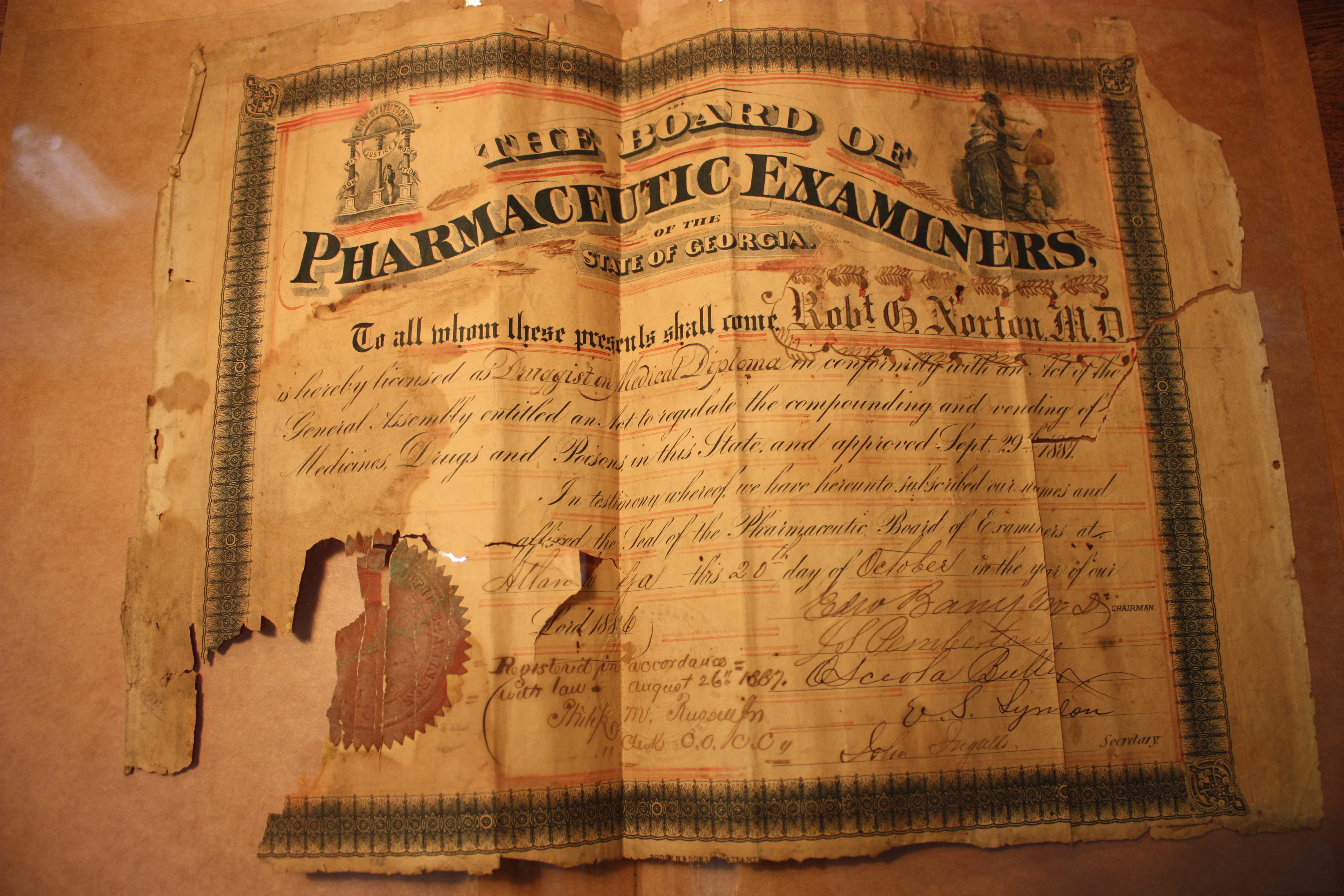 Robert Godfrey Norton's druggist license.