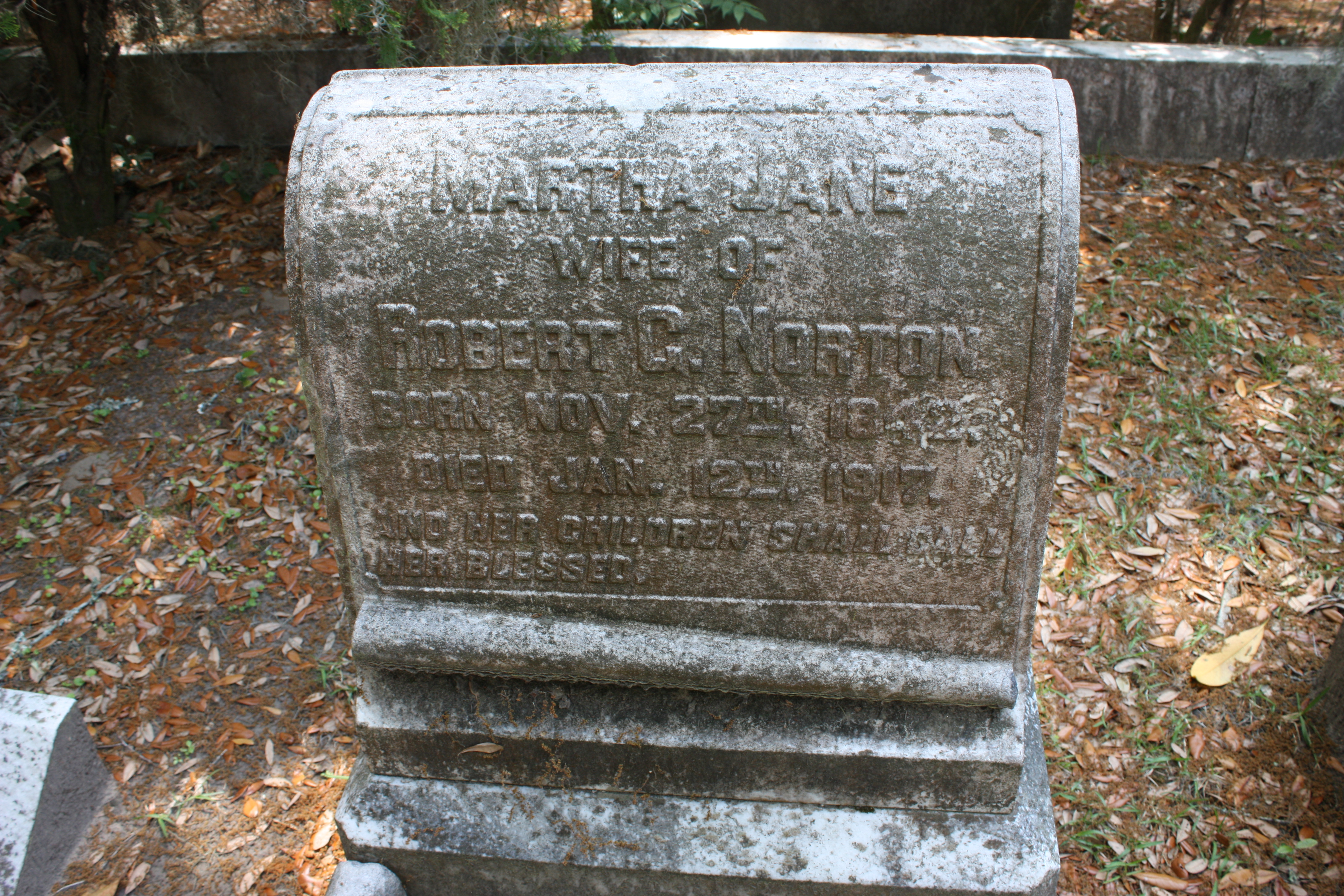 Grave of Martha Jane Edwards, wife of Robert Godfrey Norton, in the Bonaventure cemetery.